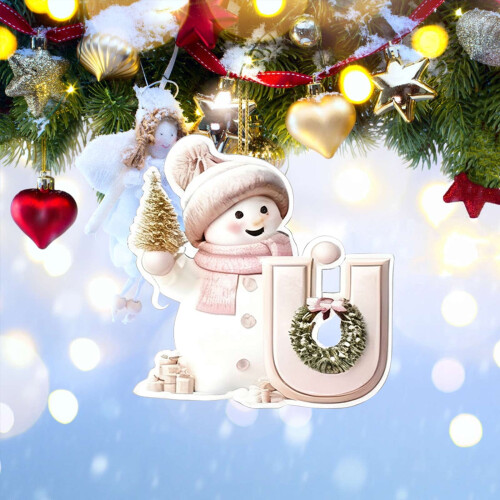 Enfeite de Natal com Boneco de Neve e Letra, Pingente Acrílico 2D para Árvore de Natal - Compatível com Árvores de Natal 1