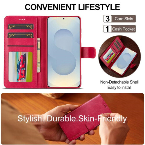 Capa flip LC.IMEEKE em couro PU compatível com Samsung Galaxy S26 5G de 6,3 polegadas, com fecho magnético, compartimento para cartão, suporte, 2