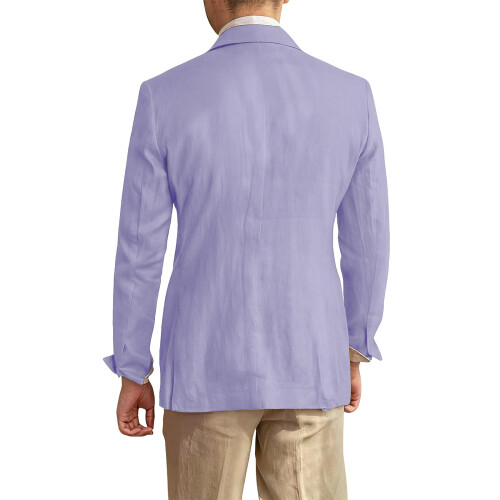 Men's Lightweight Casual Solid Color Notch Lapel Single-Button Blazer, Light Purple, Size M 2
