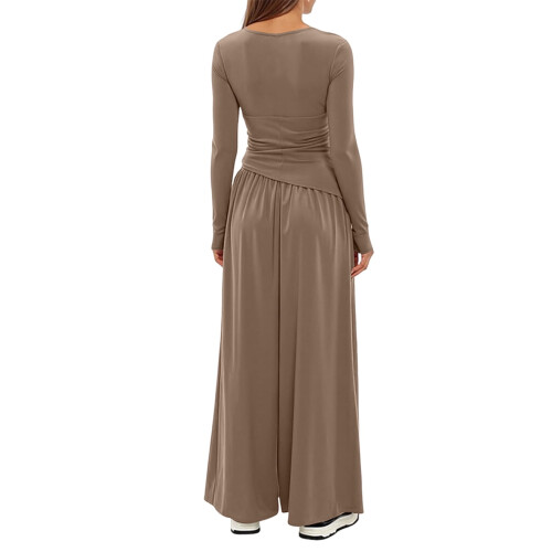 Kvinders efterårssæt med 2 dele, vide ben, outfits, khaki, S 2