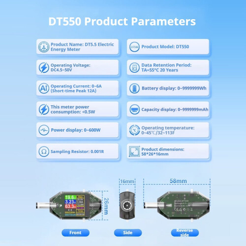 DT550DC4.5-50V0-6A Ψηφιακός μετρητής ισχύος τάσης και ρεύματος υψηλής ακρίβειας DC, 1