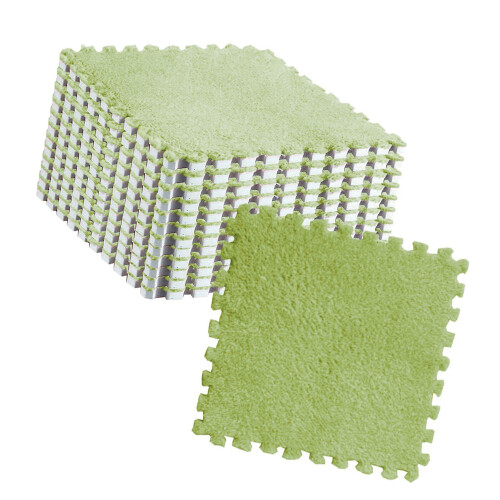 10pcs Plush Floor Foam Mat Tiles 30x30cm Green