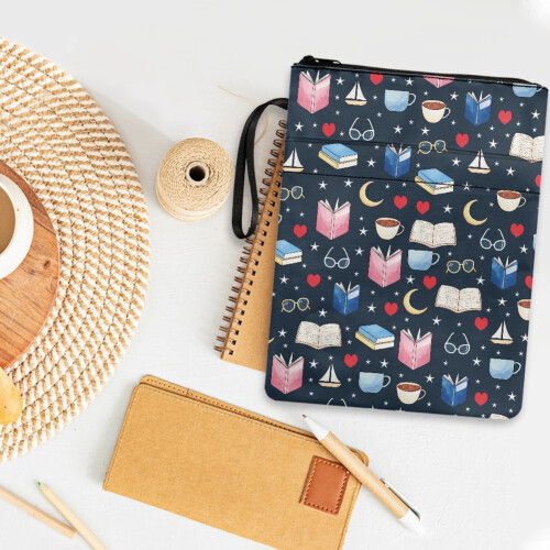 Washable Polyester Book Protector Sleeve with Zipper, Lightweight Reusable Organizer for Classroom Library – Assorted Icons 2