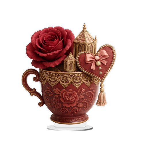 Romantikus teáscsésze dísz Valentin-napra, 15 cm 1