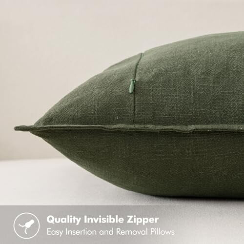 Capa de almofada Euro Sham em linho verde-oliva escuro, 56 x 56 cm (22 x 22 polegadas) 2
