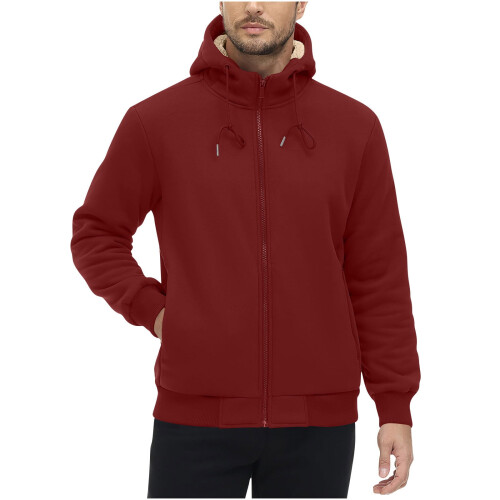 Men's Winter Hooded Jacket Sherpa-Lined Windproof Thick Wool 2