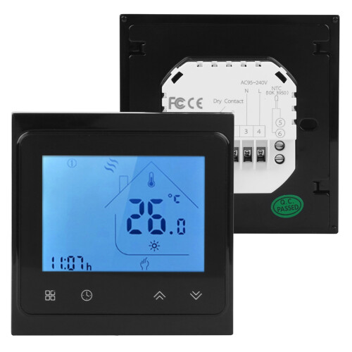 Touch Button Interface Smart Thermostat With LCD Display Programmable Temperature Settings Wi-Fi Remote Control Voice Assistant Compatible Embedded 1