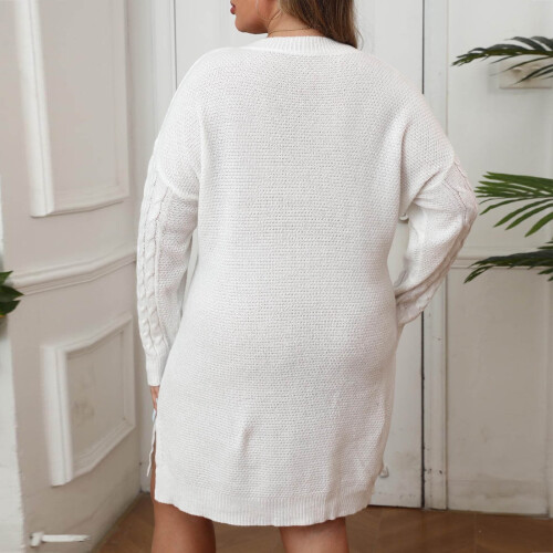 Γυναικεία Plus Size Πουλόβερ Φόρεμα V Λαιμόκοψη Μακρυμάνικη Ραβδωτή Πλεκτή Φούστα 2