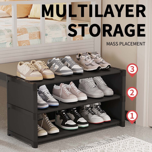 3-Tier Stackable Shoe Rack for Dorm/Entryway, Durable Plastic, Under-Bed Friendly, 22.2"x11.8"x8.3", Black 2