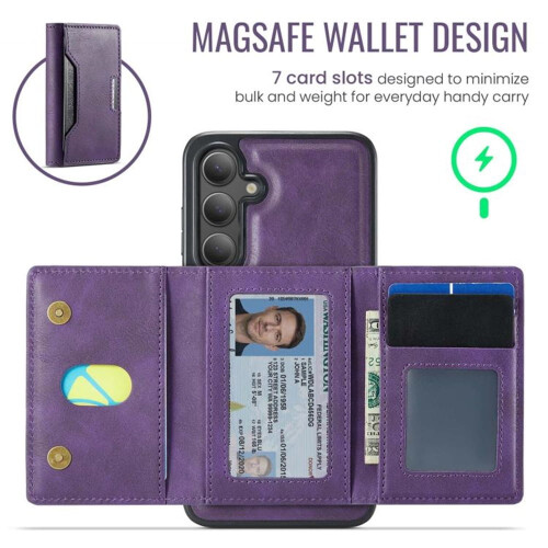 Capa tipo carteira com bloqueio RFID compatível com Samsung Galaxy S25 5G de 6,2 polegadas, MagSafe, 7 compartimentos para cartões, suporte, aba 2