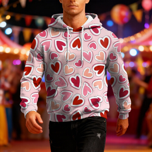 Herren-Langarm-Kapuzenpullover mit Print, rosa, Größe L 1