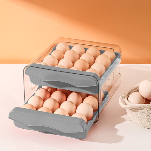32-Egg2-Tier Αυγοθήκη Ψυγείου με Συρτάρι & Λαβές, Γκρι – Συμβατή με Στάνταρ Ψυγεία 1