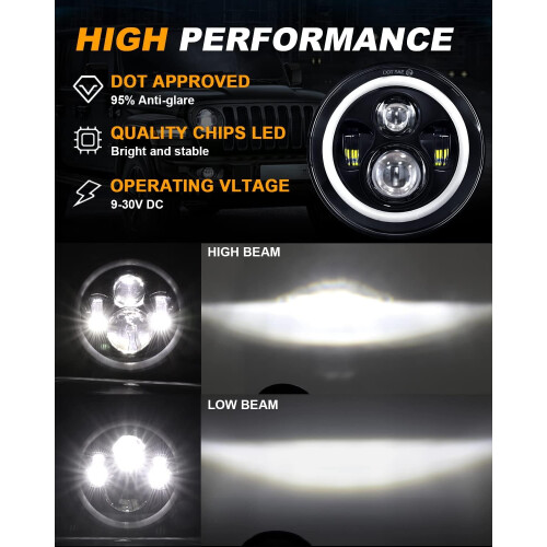Kit combinado de faróis de LED Halo de 7 polegadas com luz diurna (DRL) e faróis de neblina de 4 polegadas para Hummer H2H3T06-10 1