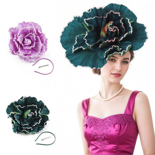 Flower Event Hat Designed With Oversized Fabric Blossoms For Elegant Looks 1