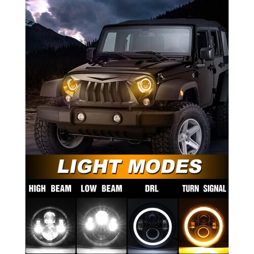 Προβολέας LED 7 ιντσών στρογγυλό λευκό Halo DRL για Jeep Wrangler 1