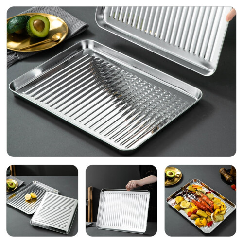 NonStick Stainless Steel Sheet Cake Pan for Home Baking, MultiFunctional Silver Bakeware Set, 2pcs 1