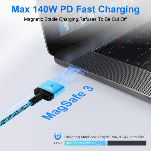 Καλώδιο USB-C σε MagSafe3, 6ft, 140W καλώδιο νάιλον γρήγορης φόρτισης συμβατό με M4/M3/M2/M1MacBook 2