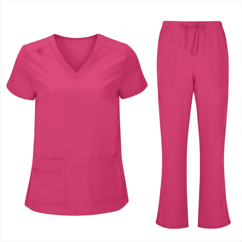 asdoklhq Plus Size Scrubs Γυναικείο Μπλούζα με V-Neck, Παντελόνι με Τσέπες και Κορδόνι, Σετ Δύο 1
