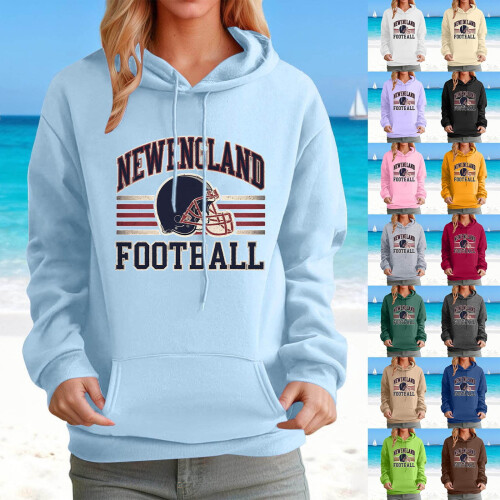 Φθαρμένο φούτερ με κουκούλα New England Football Vintage στυλ για γυναίκες – Ρετρό πουλόβερ 2