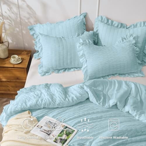 Ensemble de couette Queen en seersucker avec volants 1