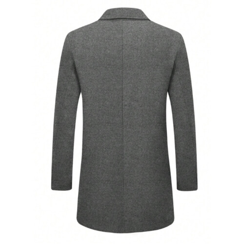 Men's Casual Wool-Blend Overcoat with Pockets, Gray, Size M 2