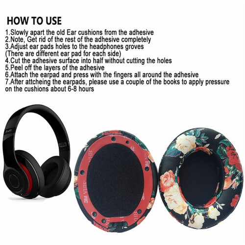 Συμβατό με Beats Studio2.0Studio3.0Ανταλλακτικά μαξιλαράκια ακουστικών Μαξιλάρια αυτιών 2