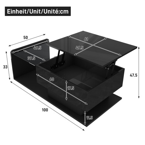 Black High-Gloss LED Coffee Table with Glass Top 1