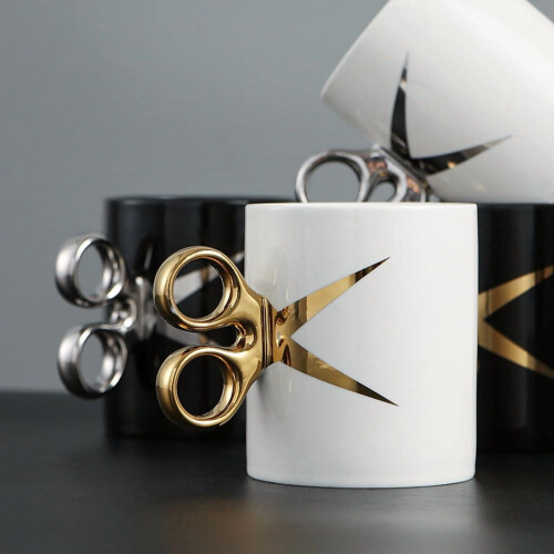 Ceramic Mug with Electroplated Gold Handle, White 1