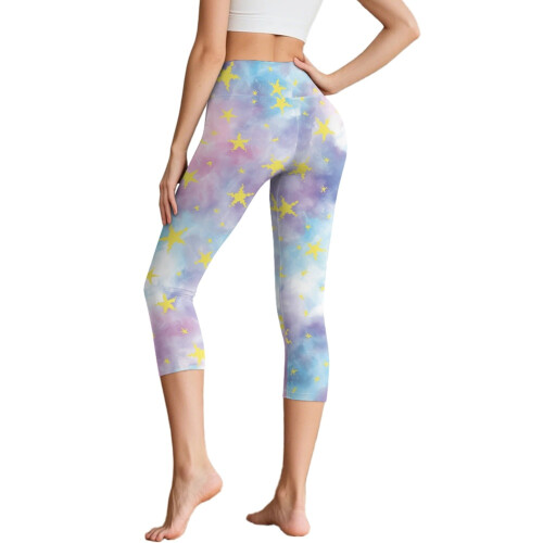 HELlHERO Κολάν Κάπρι με Στάμπα Tie Dye και Αστέρια για Γυναικεία, Υψηλή Μέση, Γιόγκα 1