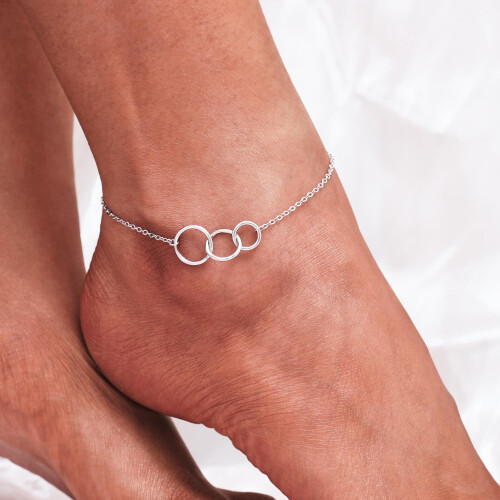 Sterling Silver Interlock Circles Anklet, 10.7-Inch Cable Chain 1
