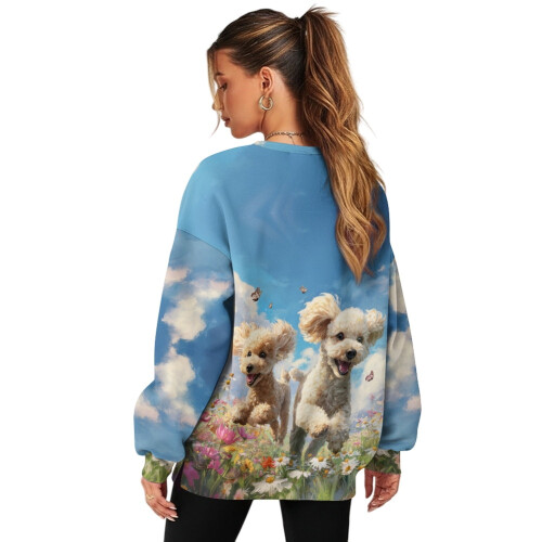 Pullover mit Pudel-, Blumen- und Schmetterlingsmuster, Damen, lang 1