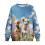 Pullover mit Pudel-, Blumen- und Schmetterlingsmuster, Damen, lang 4