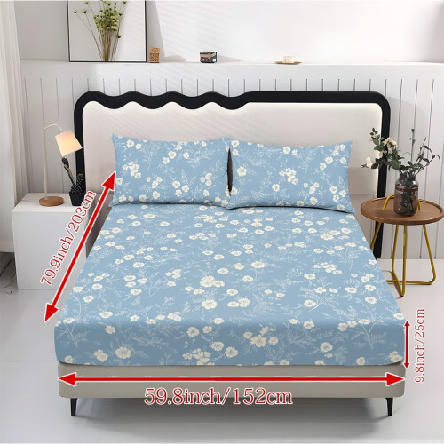 King Bedding Set Soft Cooling Polyester Blue Floral 3-Piece 1