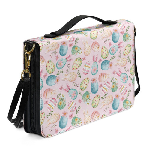 Boho Easter Eggs Floral Bible Case, PU Leather Holder with Adjustable Strap – Compatible with Standard Bibles 1