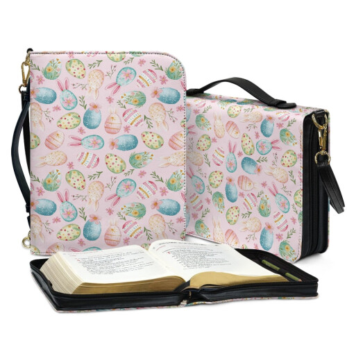 Boho Easter Eggs Floral Bible Case, PU Leather Holder with Adjustable Strap – Compatible with Standard Bibles 2