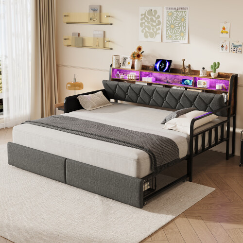 3ft Single Daybed with Pull-out Trundle and Storage Drawer 1