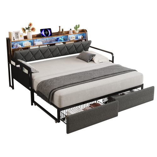 3ft Single Daybed with Pull-out Trundle and Storage Drawer