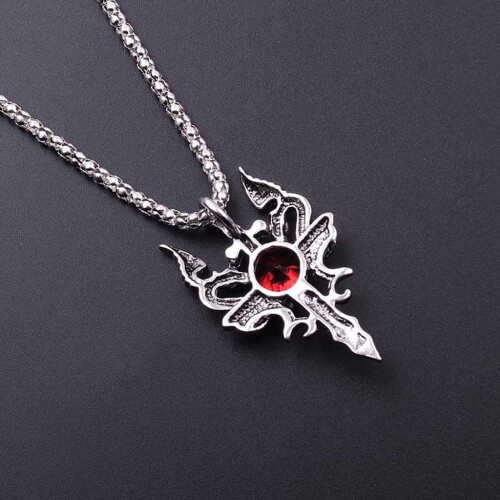 Vintage Double Dragon Sword Necklace Red Black Crystal 2