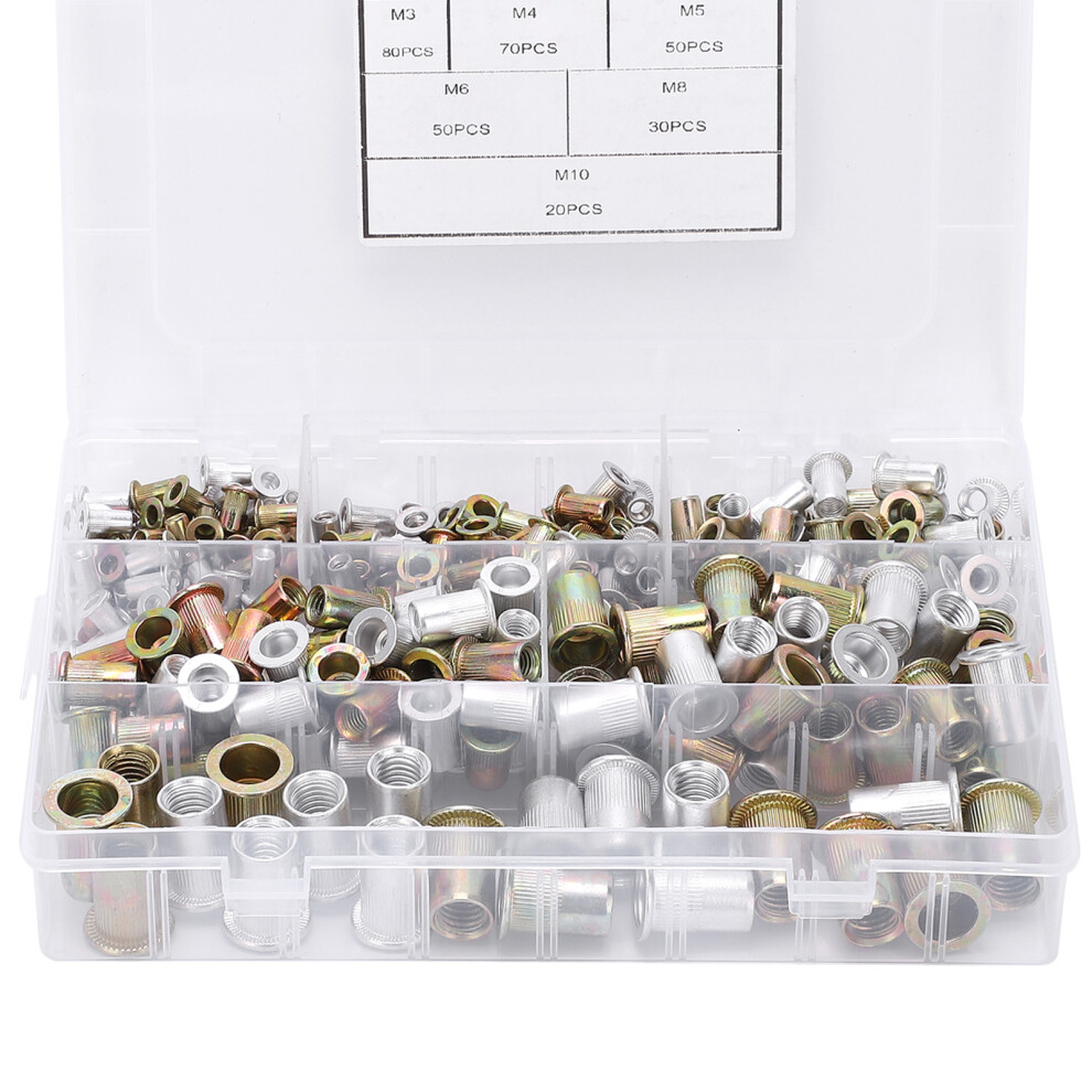 300Pcs Carbon Steel Rivet Nut Set, M3âM10, Assorted Colors 9461390991490