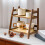 Wooden Rattan Double-Layer Desktop Storage Rack Brown 6