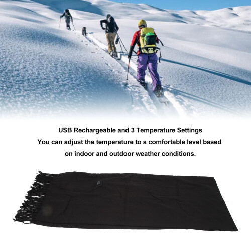 Heated Scarf USB Rechargeable 3 Temp Black 8.6oz 2