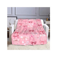 Pink Bow Flannel Throw Blanket 280gsm All-Season