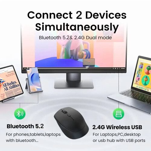 Διπλής λειτουργίας Bluetooth 5.2 ποντίκι 2.4G ασύρματο ποντίκι γραφείου αθόρυβο ποντίκι 2
