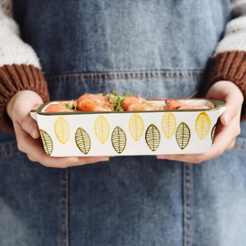 Rectangular Ceramic Baking Dish - Oven & Microwave Safe Artisan Cheese/Rice Casserole Pan (6.5x4.1 Inch, Multicolor) 1