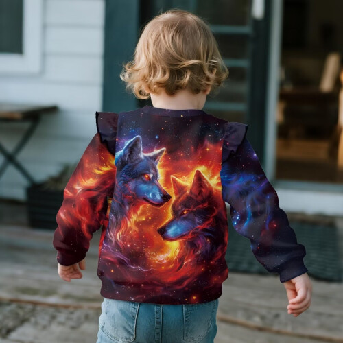 Φούτερ Galaxy Flame Wolf για νήπια, με στρογγυλή λαιμόκοψη, μαλακό μακρυμάνικο, 2-3T, 2