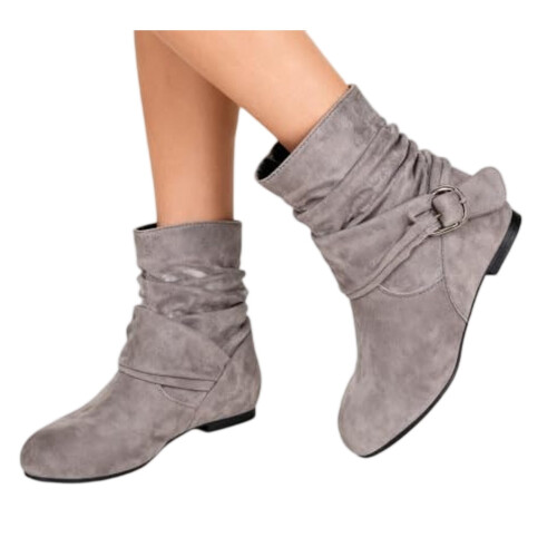Women's calf leather boots gray side zipper 1 pair 1