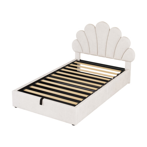 3ft Single Upholstered Hydraulic Bed with Adjustable Chic Petal Headboard 2