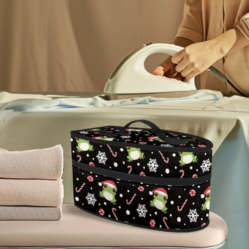 Christmas Frog Bandian Pattern Protective Travel Iron Storage Case Polyester Lightweight with Handle and Zipper, Bag Only 1