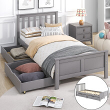 (3ft Single, Gray ) Solid Pine Wood Storage Bed with Drawers, Bed Frame for Adults, Kids & Teenagers