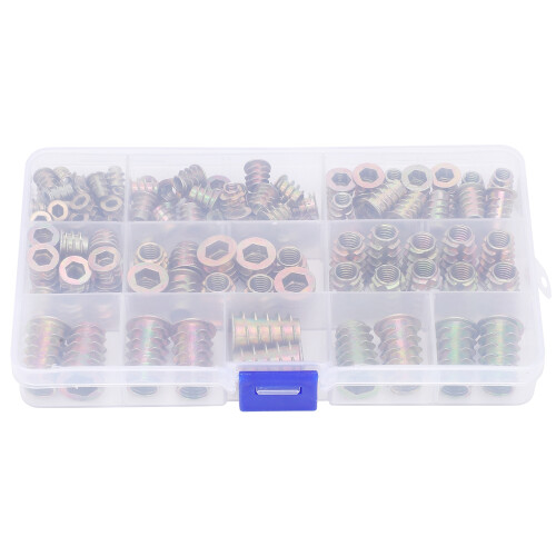 Wood Threaded Insert Nuts Set, Corrosion Resistant Zinc Alloy Self Tapping Designed External Thread Hex Socket Drive Tapered External Threads With 2